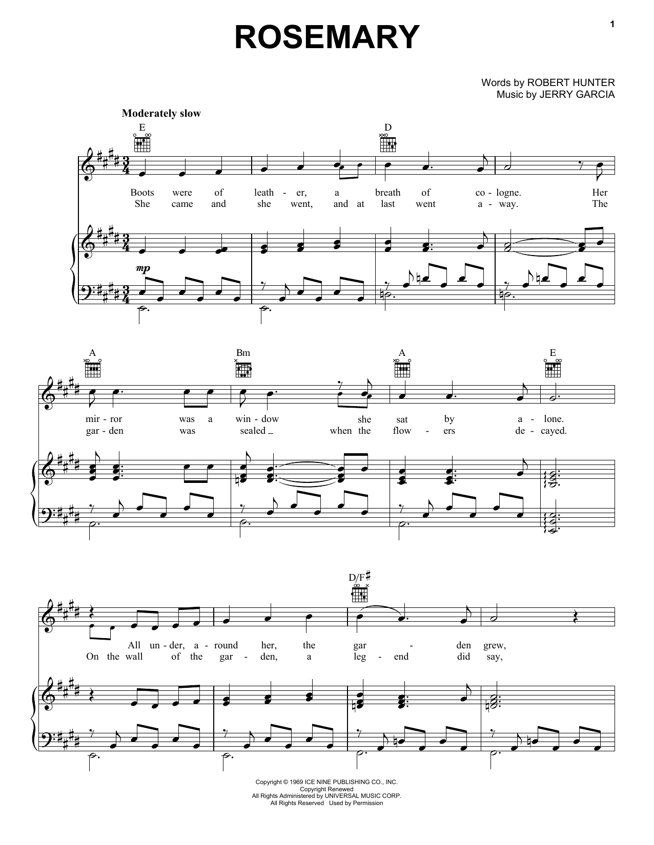 Grateful Dead Rosemary Sheet Music Notes & Chords for Lyrics & Chords - Download or Print PDF