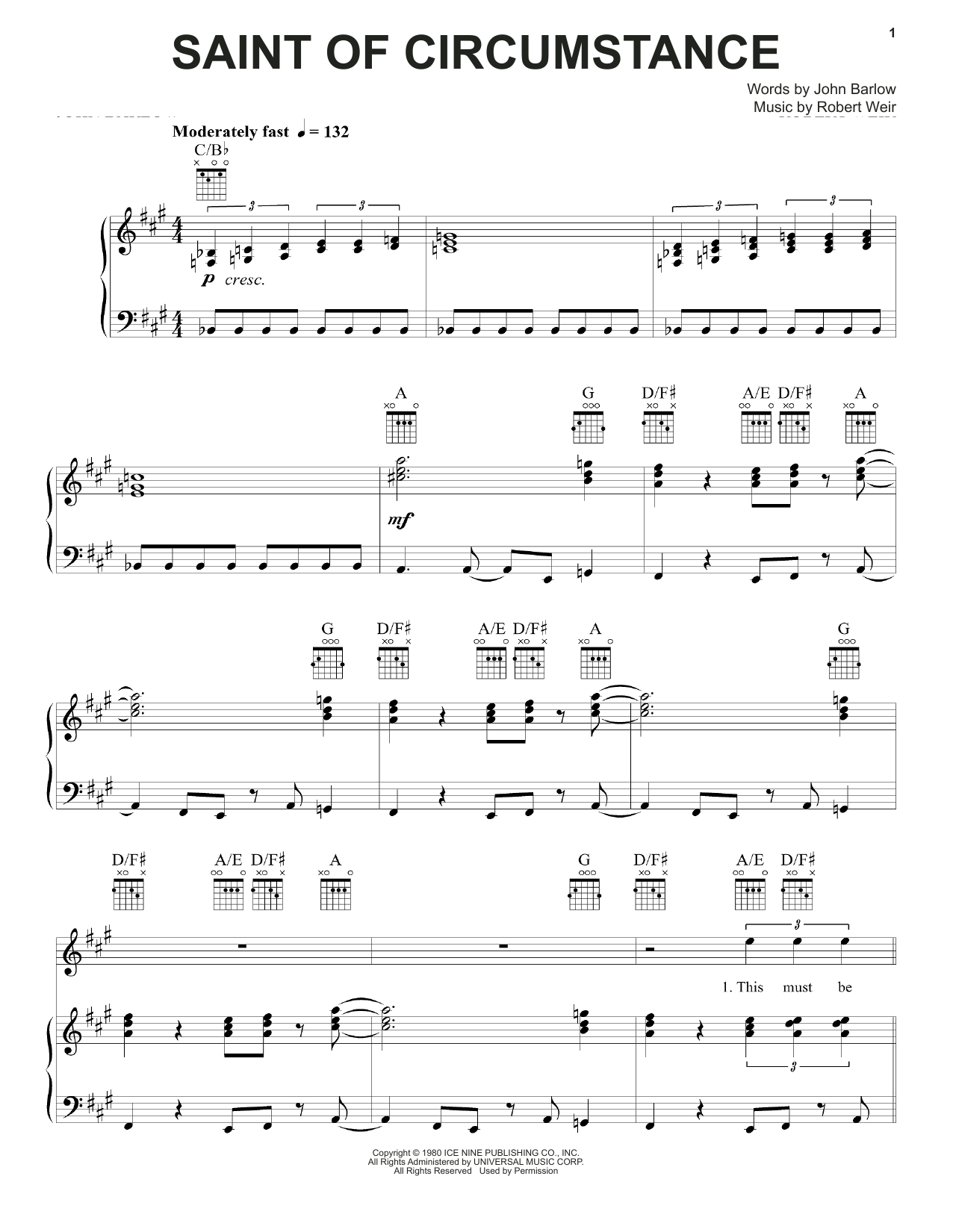 Grateful Dead Saint Of Circumstance Sheet Music Notes & Chords for Piano, Vocal & Guitar (Right-Hand Melody) - Download or Print PDF Grateful Dead Saint Of Circumstance Sheet Music Notes & Chords for Piano, Vocal & Guitar (Right-Hand Melody) - Download or Print PDF