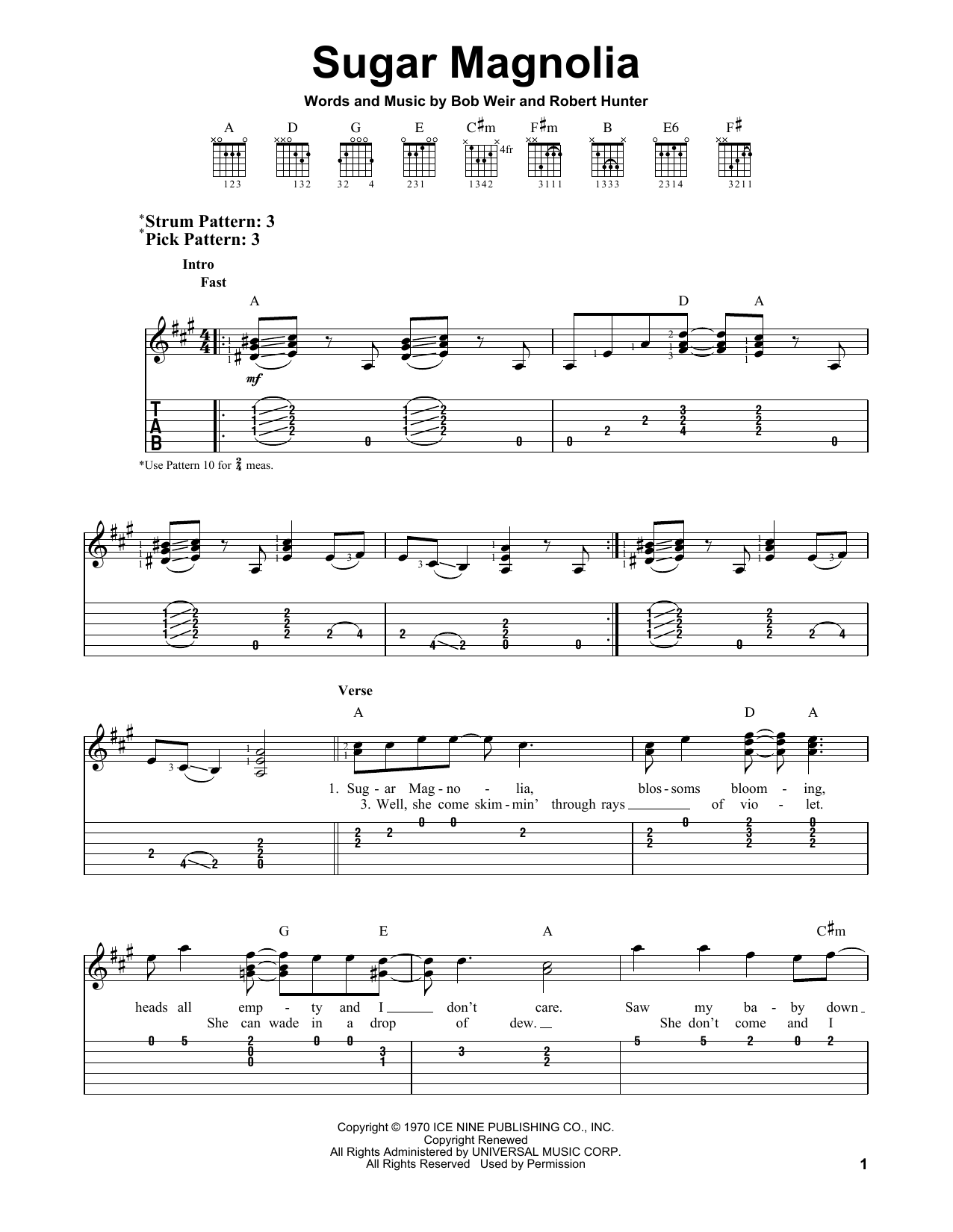 Grateful Dead Sugar Magnolia Sheet Music Notes & Chords for Easy Guitar Tab - Download or Print PDF