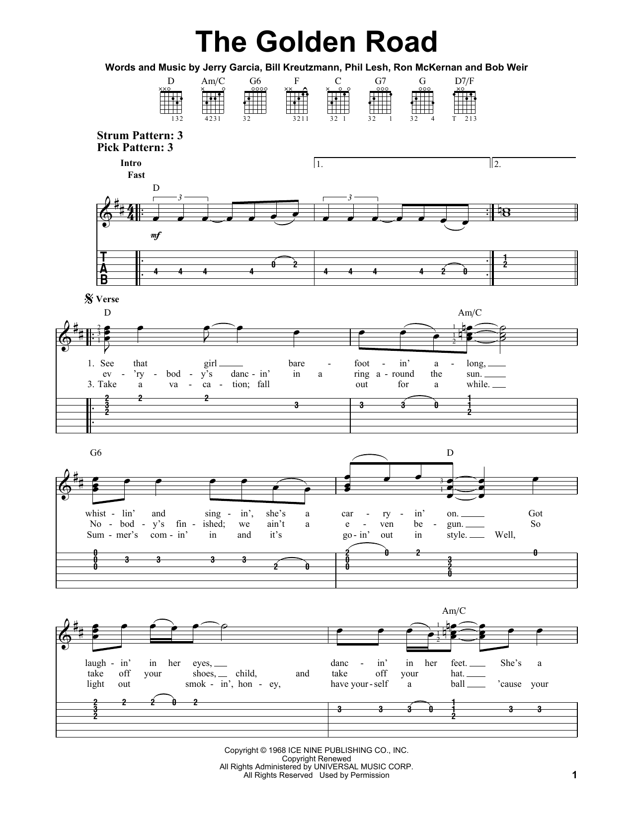 Grateful Dead The Golden Road Sheet Music Notes & Chords for Easy Guitar Tab - Download or Print PDF
