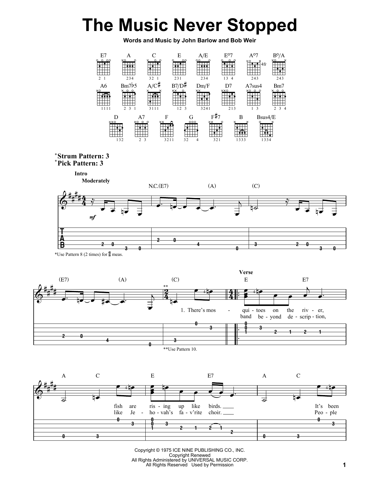Grateful Dead The Music Never Stopped Sheet Music Notes & Chords for Easy Guitar Tab - Download or Print PDF