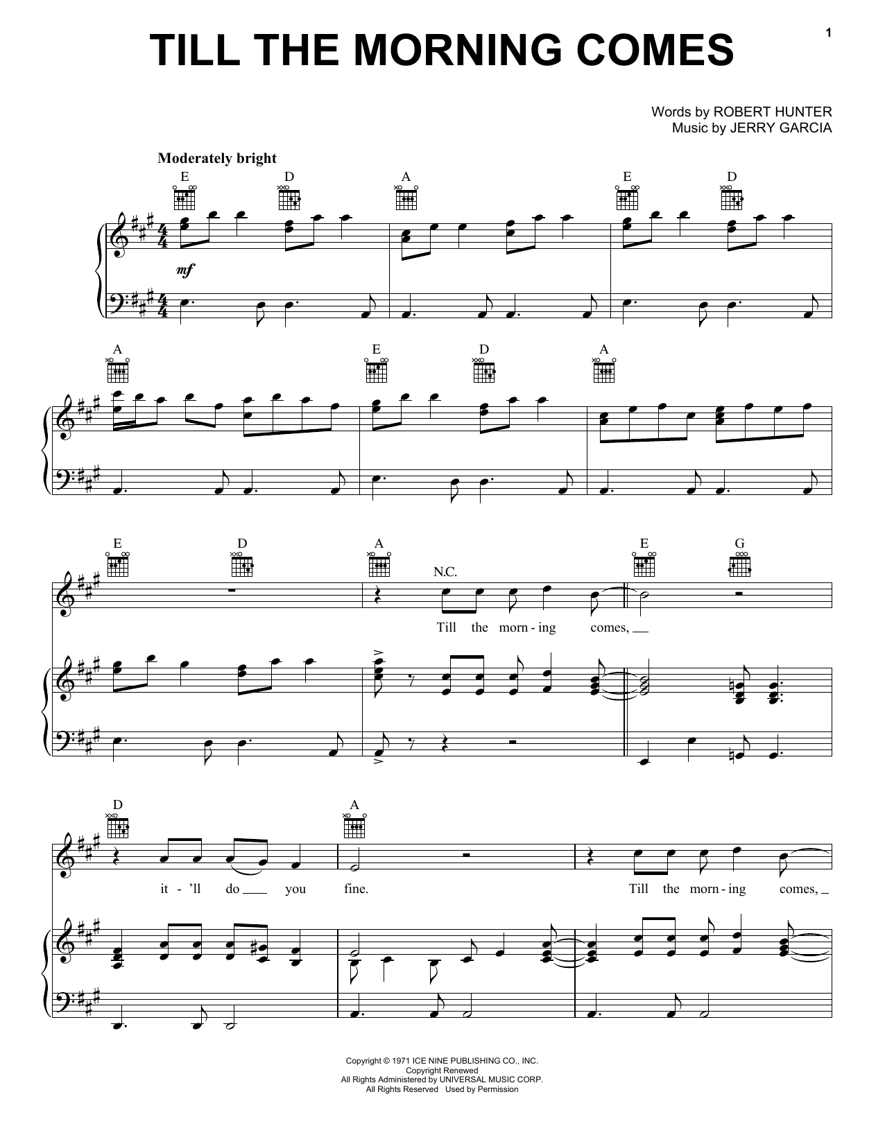 Grateful Dead Till The Morning Comes Sheet Music Notes & Chords for Piano, Vocal & Guitar (Right-Hand Melody) - Download or Print PDF Grateful Dead Till The Morning Comes Sheet Music Notes & Chords for Piano, Vocal & Guitar (Right-Hand Melody) - Download or Print PDF