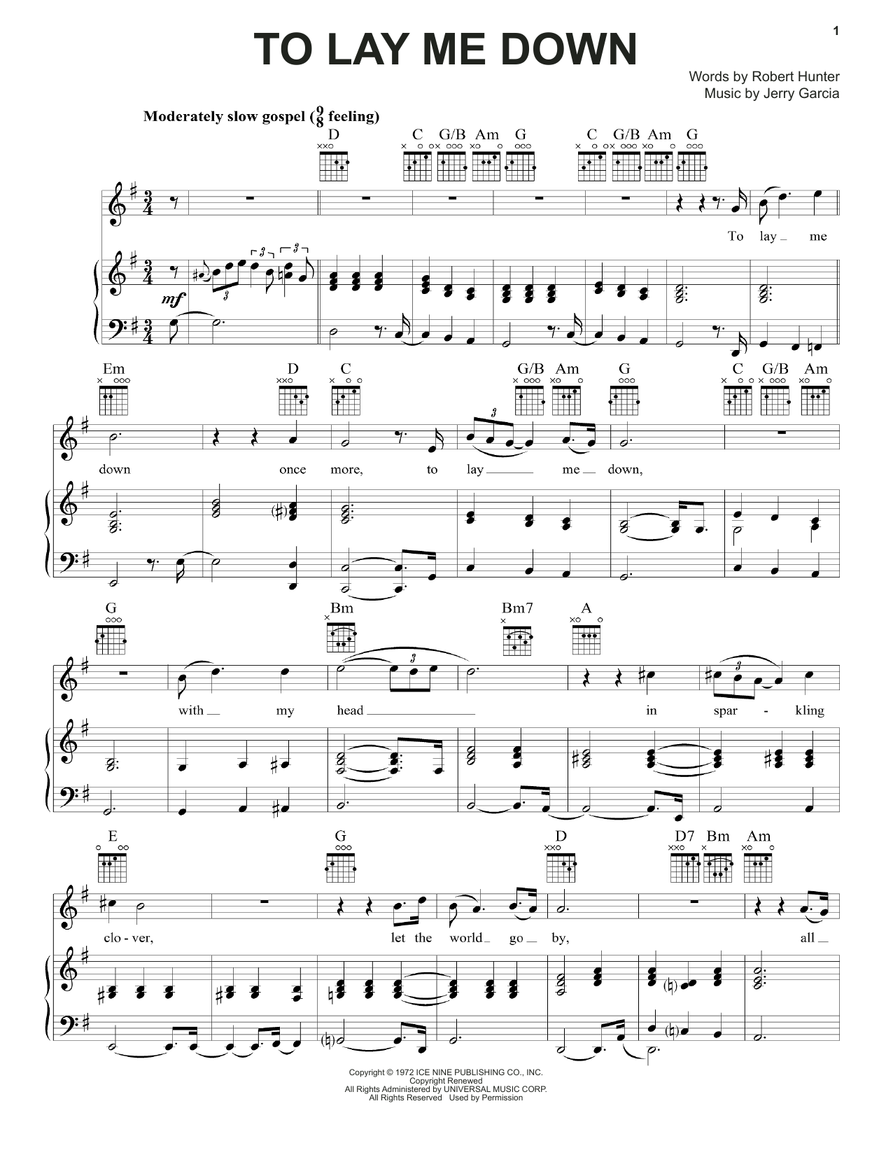 Grateful Dead To Lay Me Down Sheet Music Notes & Chords for Piano, Vocal & Guitar (Right-Hand Melody) - Download or Print PDF