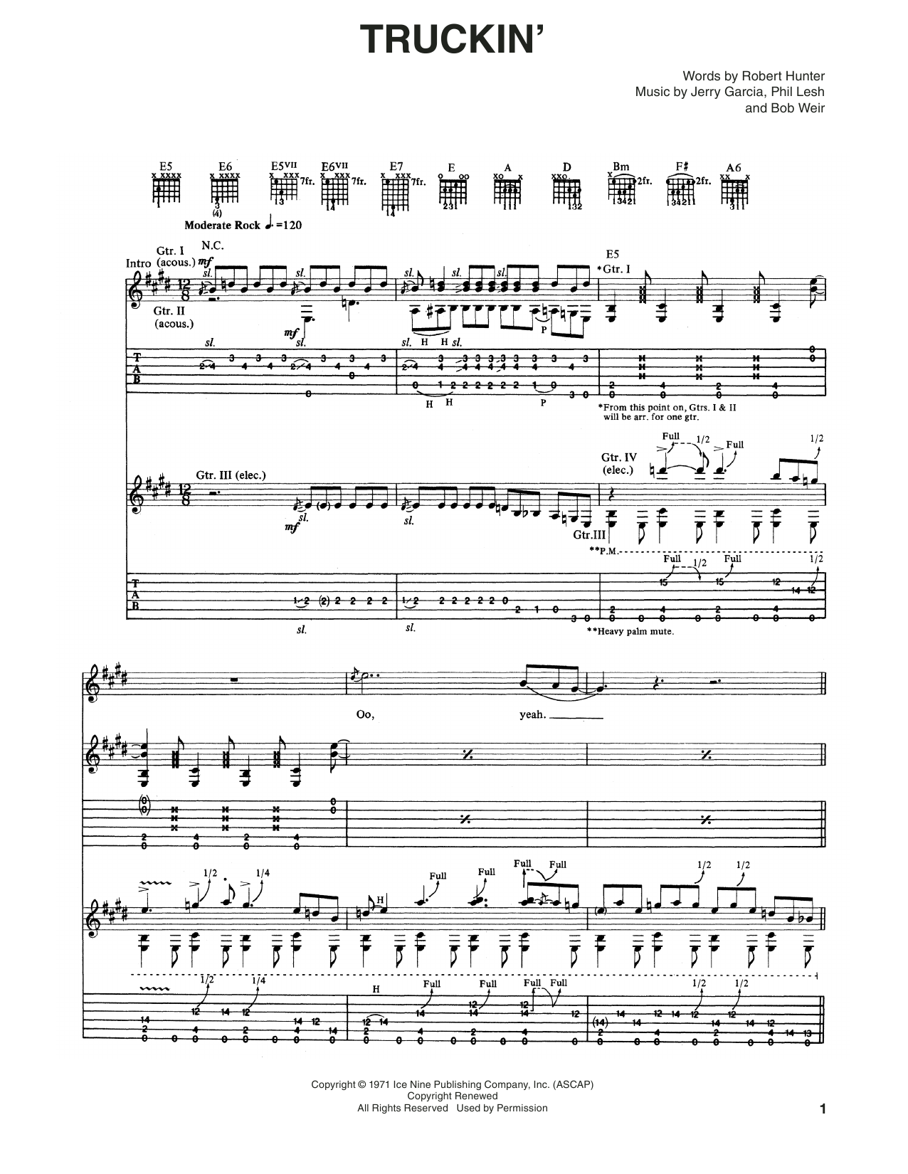 Grateful Dead Truckin' Sheet Music Notes & Chords for Piano, Vocal & Guitar (Right-Hand Melody) - Download or Print PDF