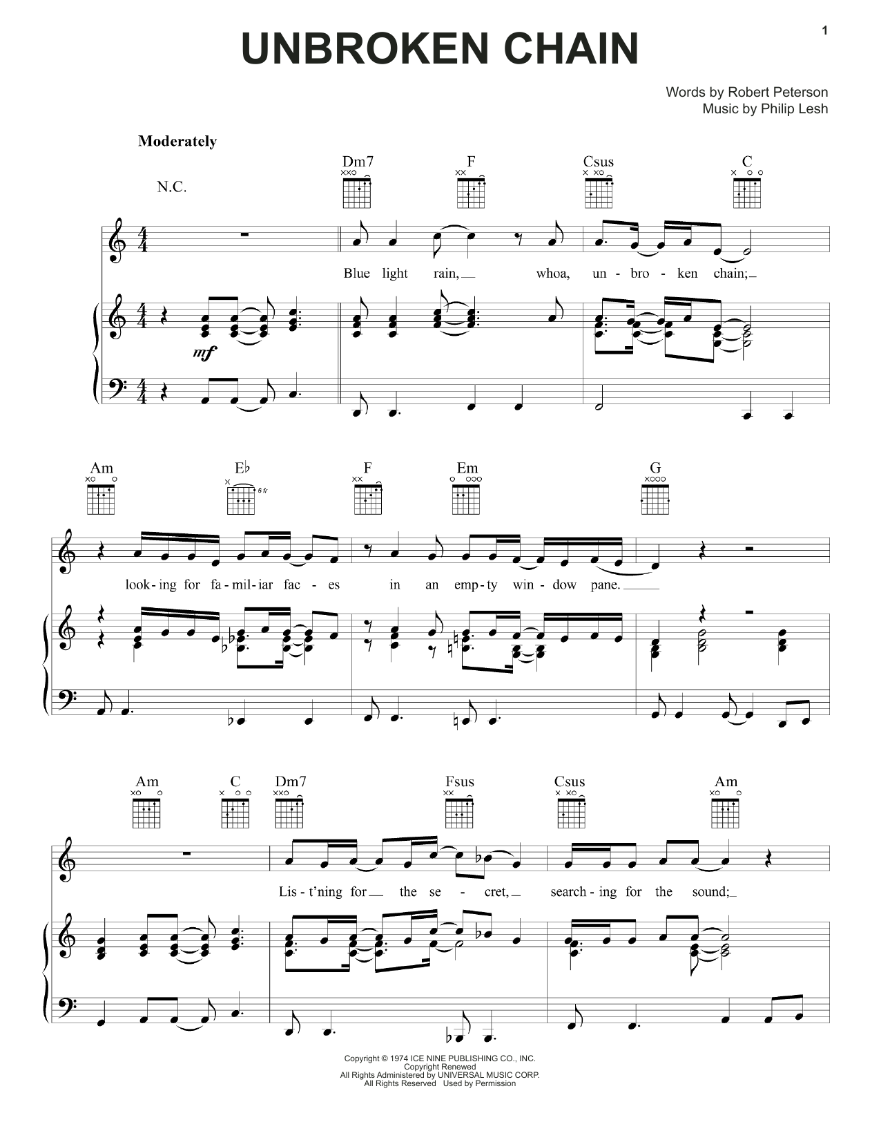 Grateful Dead Unbroken Chain Sheet Music Notes & Chords for Piano, Vocal & Guitar (Right-Hand Melody) - Download or Print PDF Grateful Dead Unbroken Chain Sheet Music Notes & Chords for Piano, Vocal & Guitar (Right-Hand Melody) - Download or Print PDF
