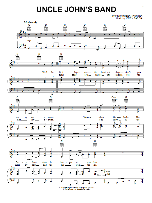 Grateful Dead Uncle John's Band Sheet Music Notes & Chords for Lyrics & Chords - Download or Print PDF