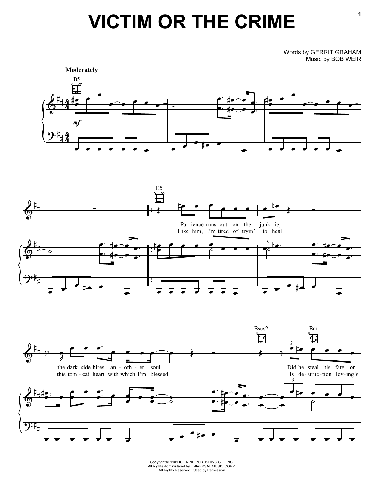 Grateful Dead Victim Or The Crime Sheet Music Notes & Chords for Piano, Vocal & Guitar (Right-Hand Melody) - Download or Print PDF Grateful Dead Victim Or The Crime Sheet Music Notes & Chords for Piano, Vocal & Guitar (Right-Hand Melody) - Download or Print PDF