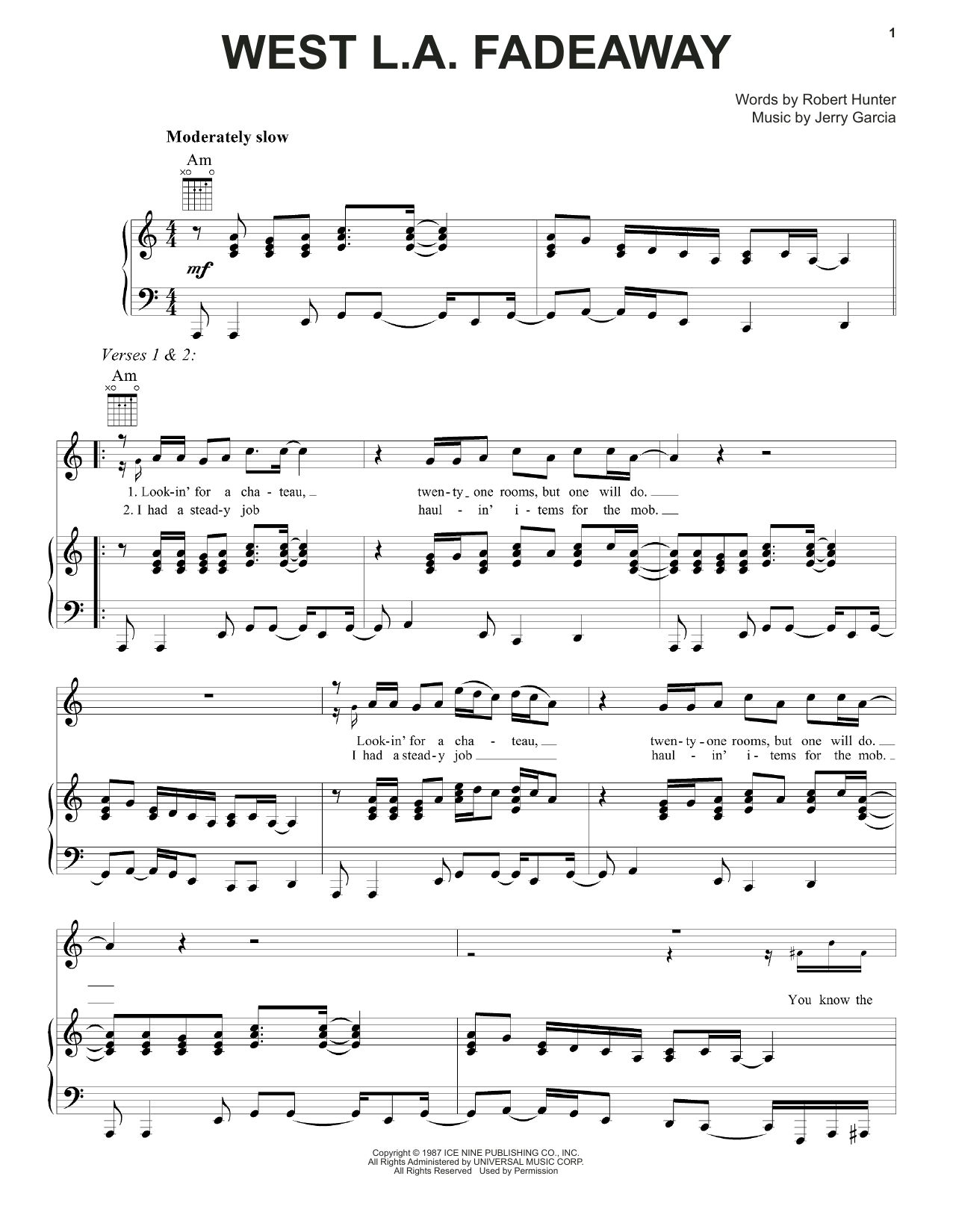 Grateful Dead West L.A. Fadeaway Sheet Music Notes & Chords for Piano, Vocal & Guitar (Right-Hand Melody) - Download or Print PDF