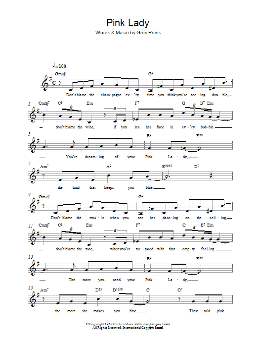 Gray Rains Pink Lady Sheet Music Notes & Chords for Melody Line, Lyrics & Chords - Download or Print PDF