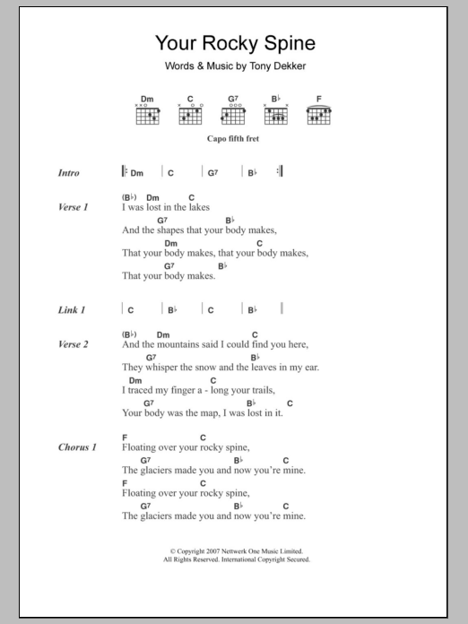 Great Lake Swimmers Your Rocky Spine Sheet Music Notes & Chords for Lyrics & Chords - Download or Print PDF