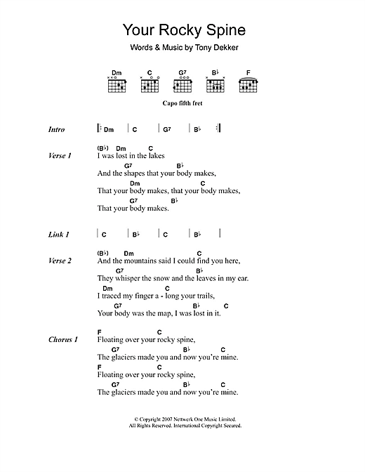 Great Lake Swimmers Your Rocky Spine Sheet Music Notes & Chords for Lyrics & Chords - Download or Print PDF