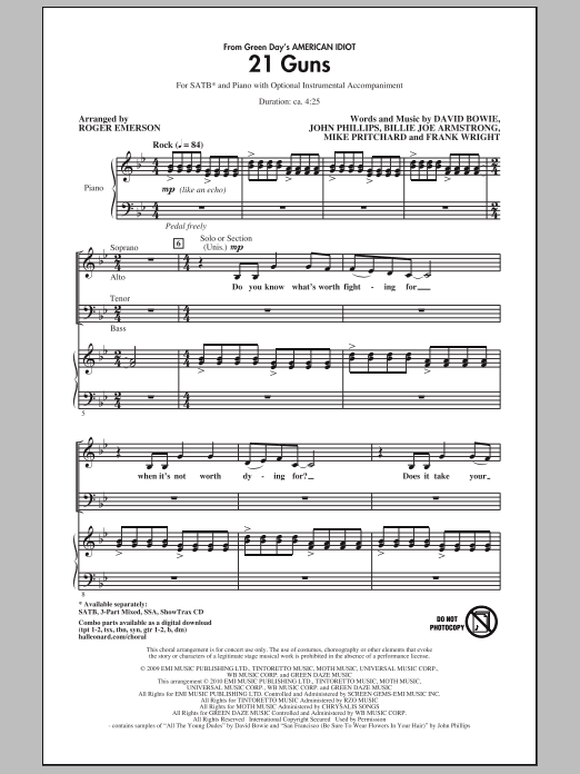 Roger Emerson 21 Guns (from Green Day's American Idiot) Sheet Music Notes & Chords for SSA - Download or Print PDF