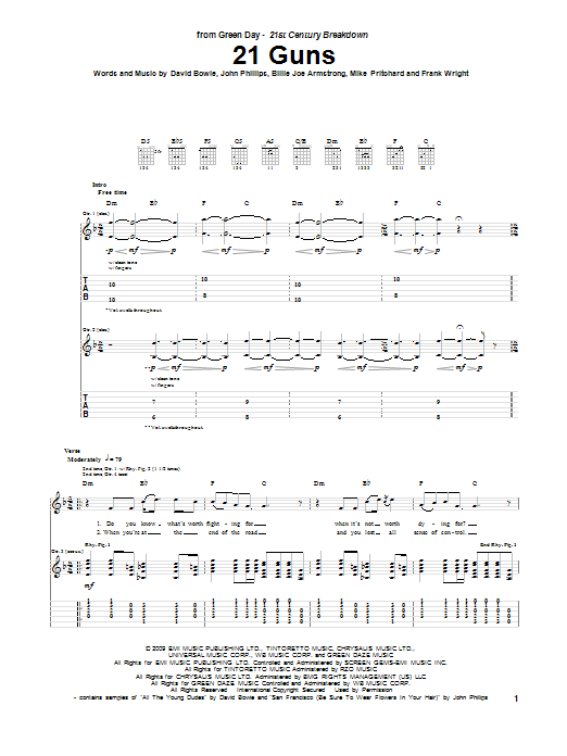 Green Day 21 Guns Sheet Music Notes & Chords for Guitar Lead Sheet - Download or Print PDF