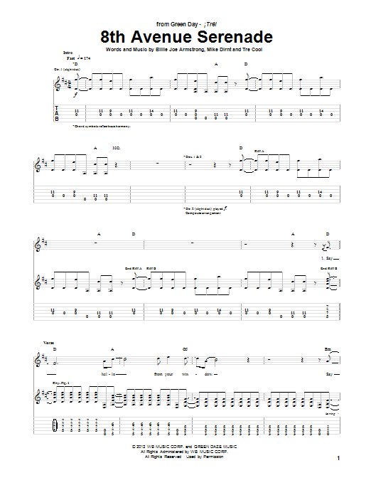 Green Day 8th Avenue Serenade Sheet Music Notes & Chords for Guitar Tab - Download or Print PDF