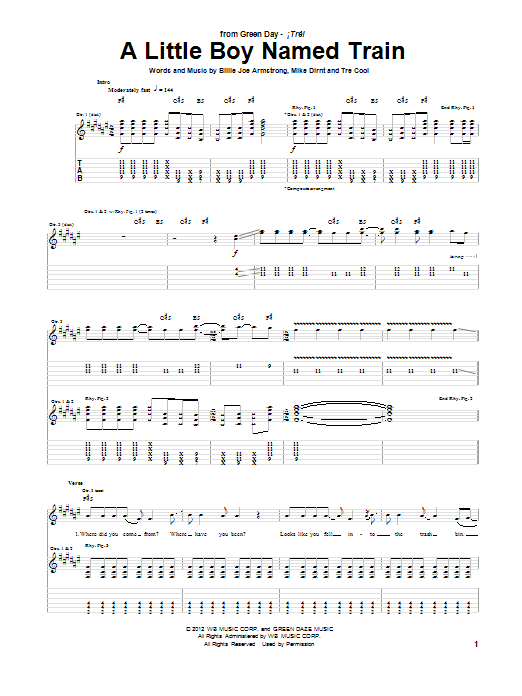 Green Day A Little Boy Named Train Sheet Music Notes & Chords for Guitar Tab - Download or Print PDF
