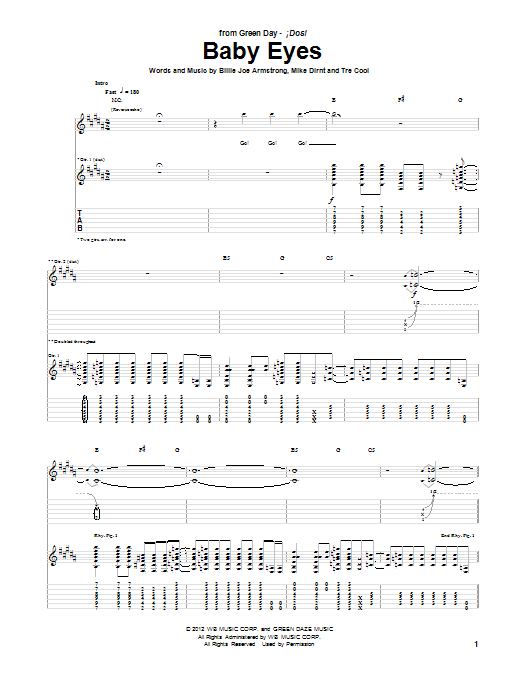 Green Day Baby Eyes Sheet Music Notes & Chords for Guitar Tab - Download or Print PDF