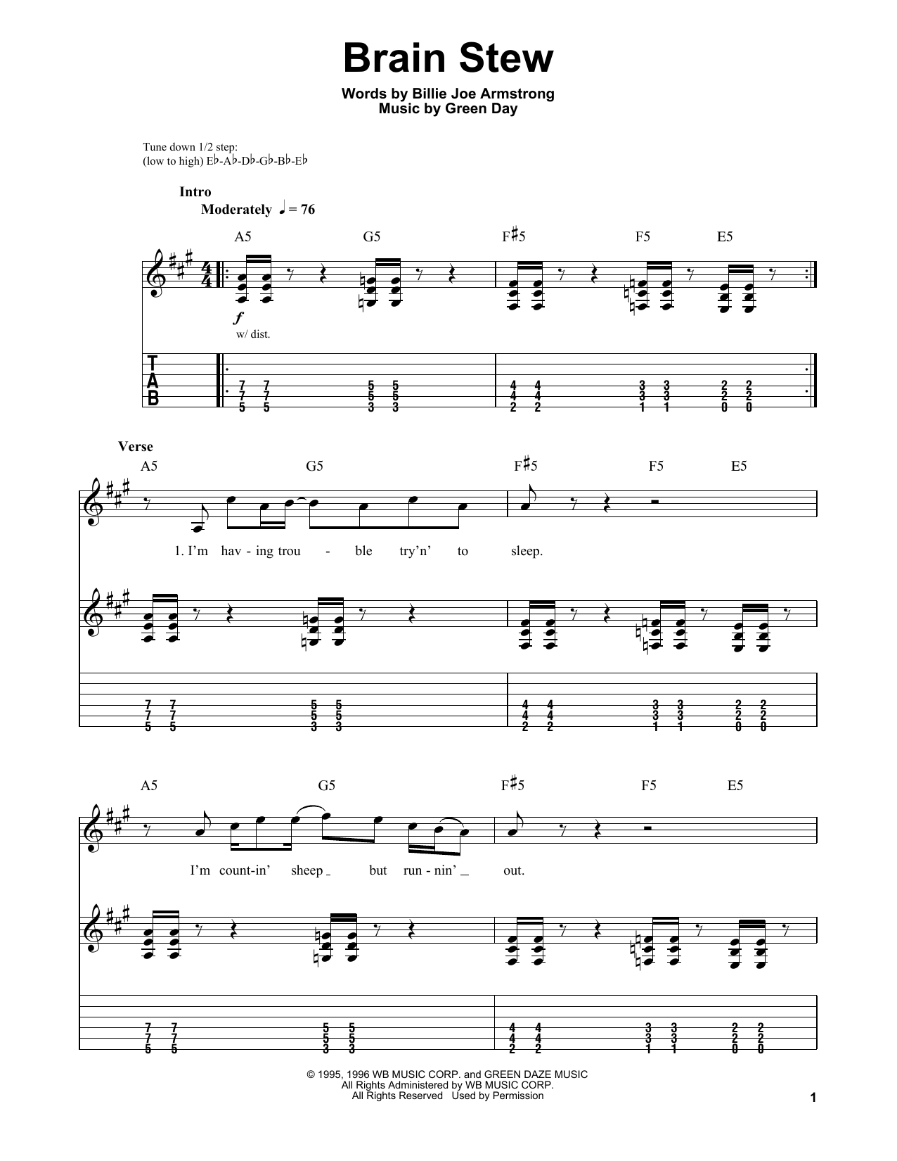 Green Day Brain Stew Sheet Music Notes & Chords for Guitar Tab - Download or Print PDF