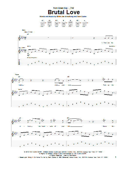 Green Day Brutal Love Sheet Music Notes & Chords for Guitar Tab - Download or Print PDF