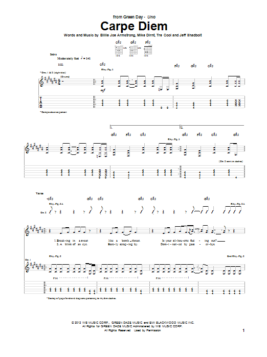 Green Day Carpe Diem Sheet Music Notes & Chords for Guitar Tab - Download or Print PDF