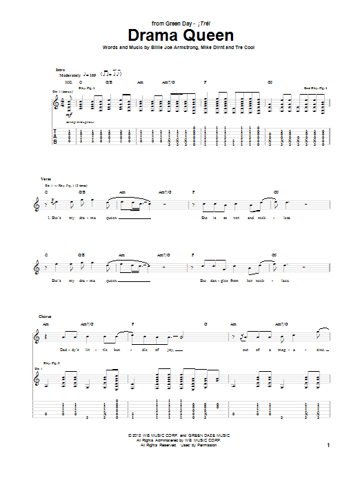 Green Day Drama Queen Sheet Music Notes & Chords for Guitar Tab - Download or Print PDF