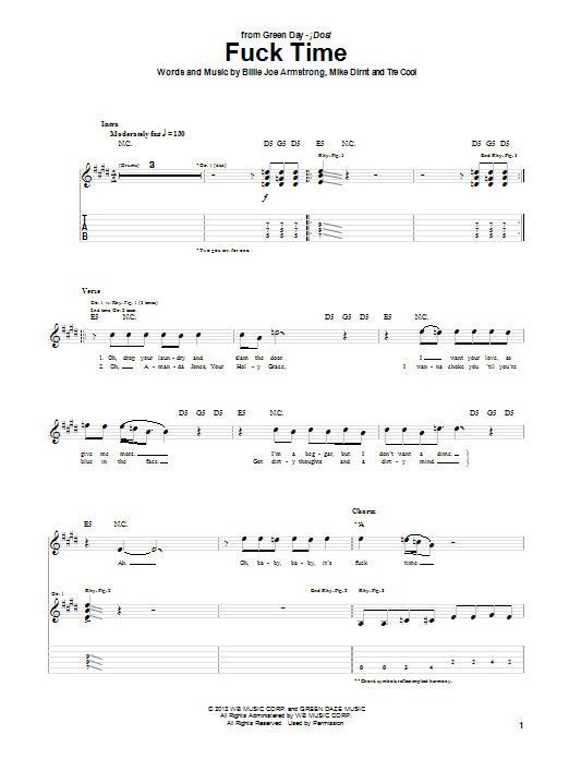 Green Day F*** Time Sheet Music Notes & Chords for Guitar Tab - Download or Print PDF
