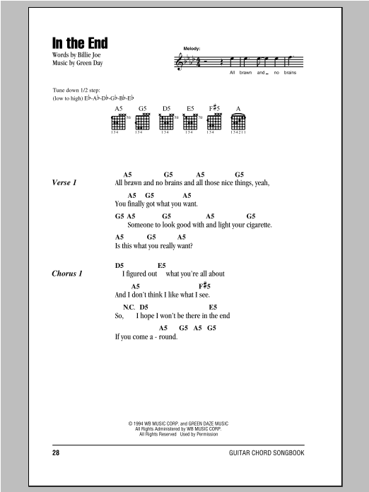 Green Day In The End Sheet Music Notes & Chords for Lyrics & Chords - Download or Print PDF