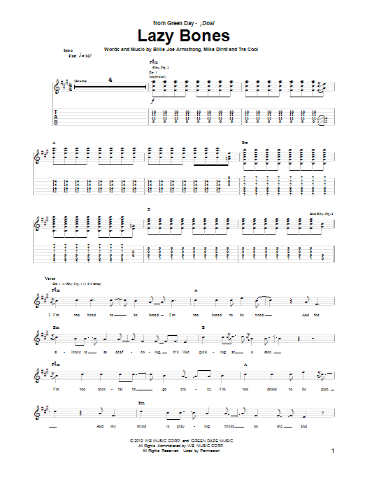 Green Day Lazy Bones Sheet Music Notes & Chords for Guitar Tab - Download or Print PDF