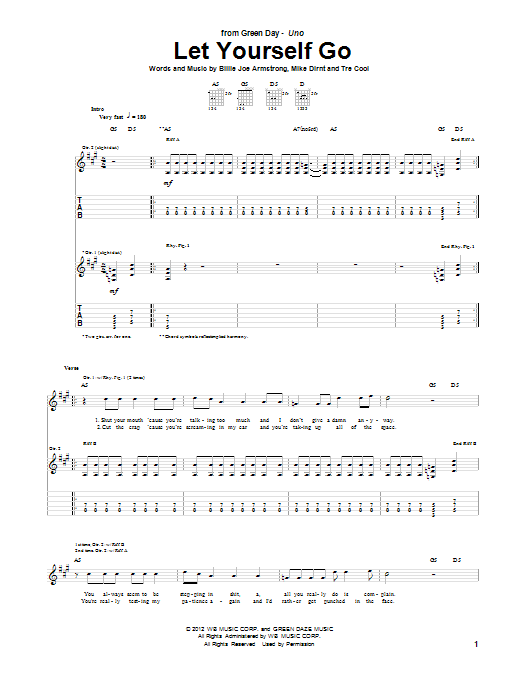 Green Day Let Yourself Go Sheet Music Notes & Chords for Guitar Tab - Download or Print PDF