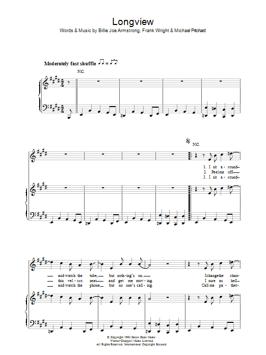Green Day Longview Sheet Music Notes & Chords for Lyrics & Chords - Download or Print PDF