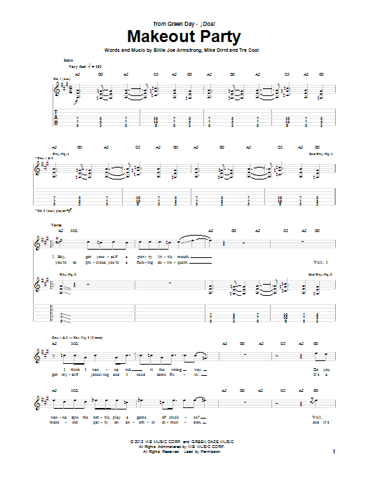 Green Day Makeout Party Sheet Music Notes & Chords for Guitar Tab - Download or Print PDF