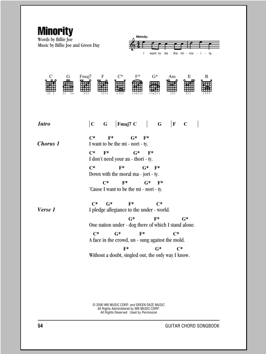 Green Day Minority Sheet Music Notes & Chords for Lyrics & Chords - Download or Print PDF Green Day Minority Sheet Music Notes & Chords for Lyrics & Chords - Download or Print PDF