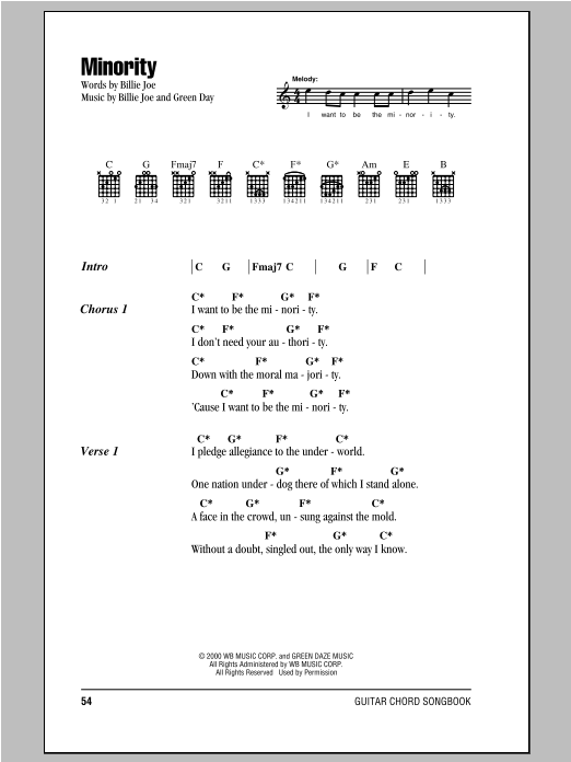 Green Day Minority Sheet Music Notes & Chords for Lyrics & Chords - Download or Print PDF
