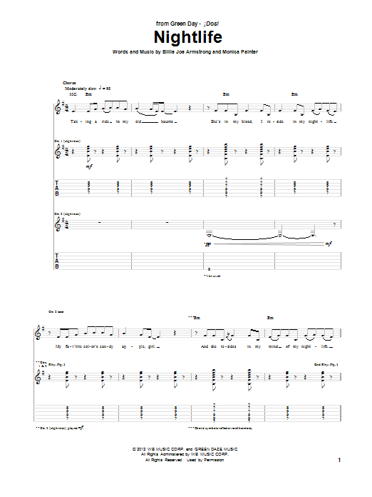 Green Day Nightlife Sheet Music Notes & Chords for Guitar Tab - Download or Print PDF