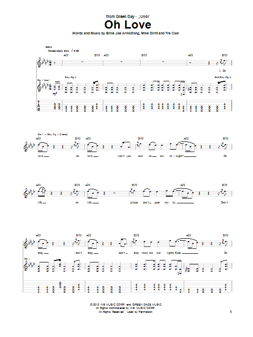 Green Day Oh Love Sheet Music Notes & Chords for Guitar Tab - Download or Print PDF