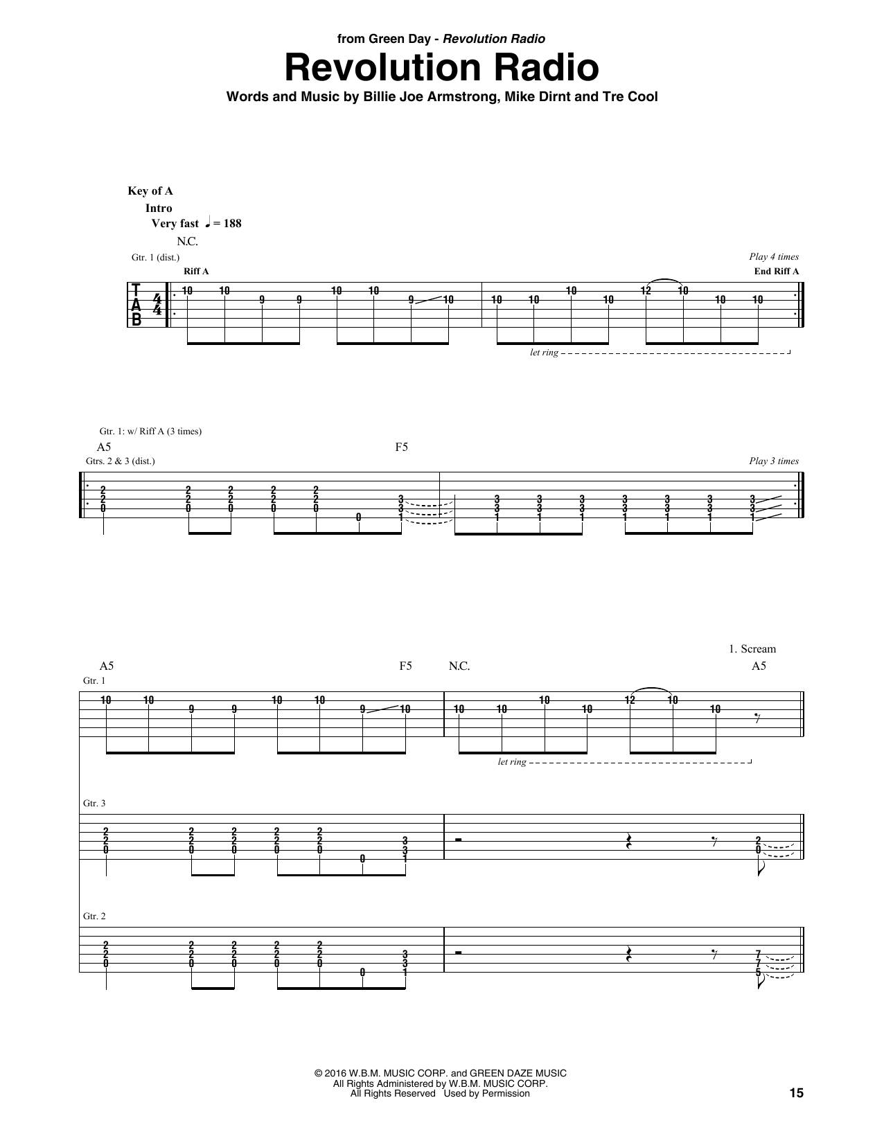 Green Day Revolution Radio Sheet Music Notes & Chords for Guitar Tab - Download or Print PDF