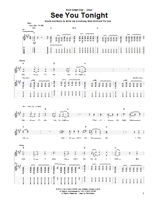 Green Day See You Tonight Sheet Music Notes & Chords for Guitar Tab - Download or Print PDF