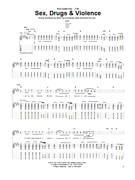 Green Day Sex, Drugs & Violence Sheet Music Notes & Chords for Guitar Tab - Download or Print PDF