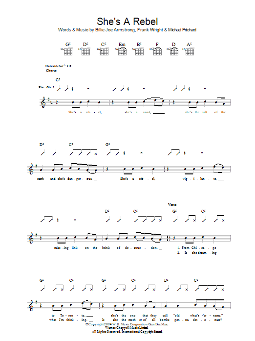 Green Day She's A Rebel Sheet Music Notes & Chords for Guitar Tab - Download or Print PDF