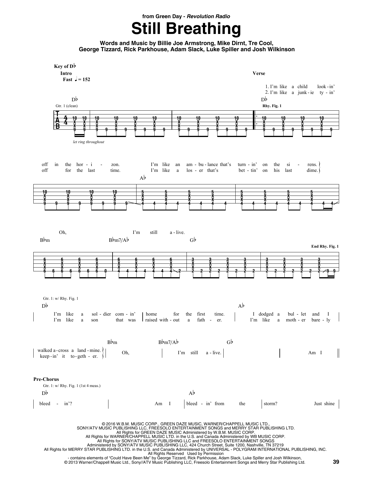 Green Day Still Breathing Sheet Music Notes & Chords for Guitar Tab - Download or Print PDF