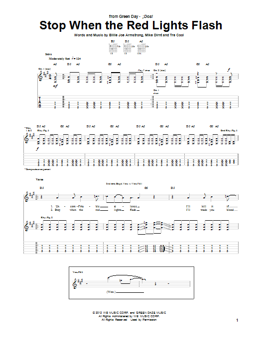 Green Day Stop When The Red Lights Flash Sheet Music Notes & Chords for Guitar Tab - Download or Print PDF