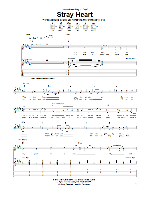 Green Day Stray Heart Sheet Music Notes & Chords for Guitar Tab - Download or Print PDF