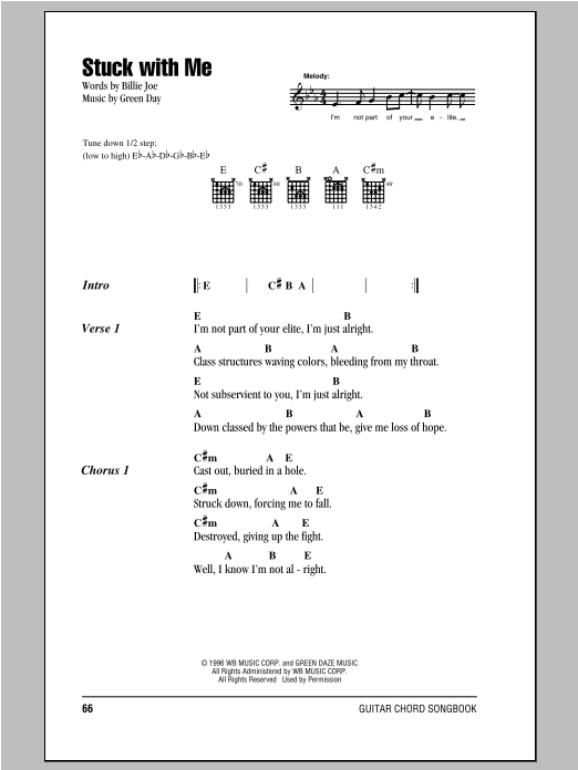 Green Day Stuck With Me Sheet Music Notes & Chords for Lyrics & Chords - Download or Print PDF