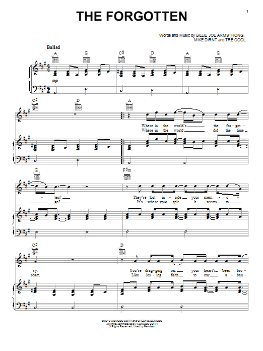 Green Day The Forgotten Sheet Music Notes & Chords for Guitar Tab - Download or Print PDF