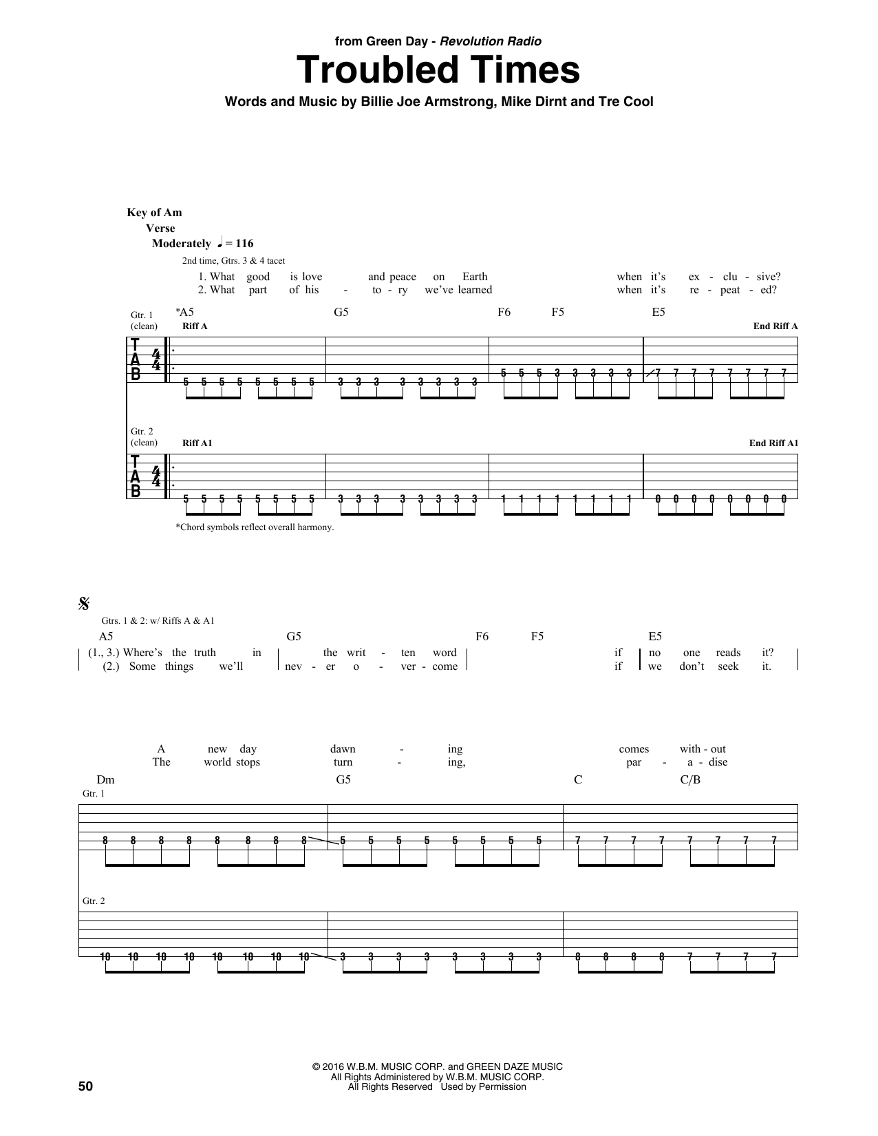 Green Day Troubled Times Sheet Music Notes & Chords for Guitar Tab - Download or Print PDF