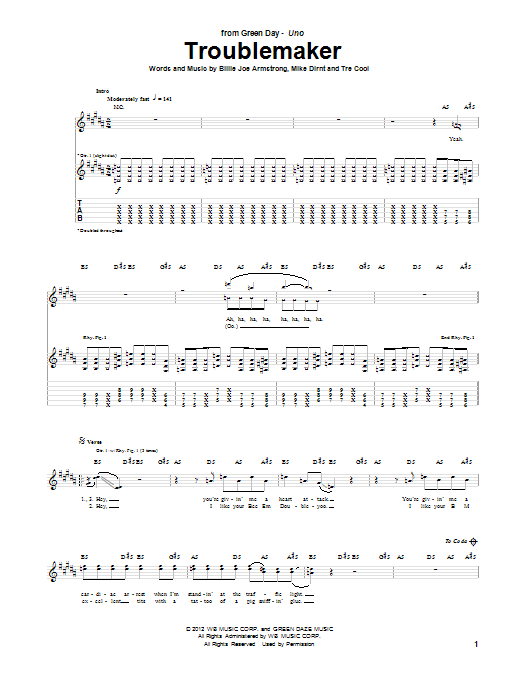 Green Day Troublemaker Sheet Music Notes & Chords for Guitar Tab - Download or Print PDF