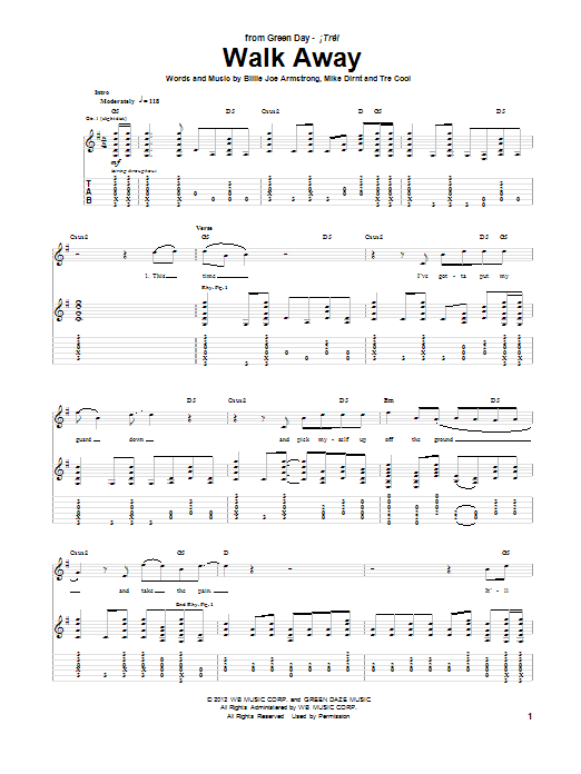 Green Day Walk Away Sheet Music Notes & Chords for Guitar Tab - Download or Print PDF