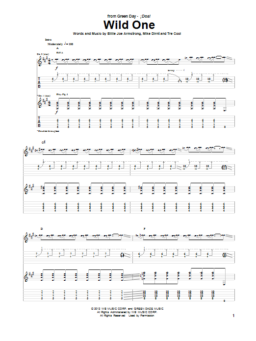 Green Day Wild One Sheet Music Notes & Chords for Guitar Tab - Download or Print PDF