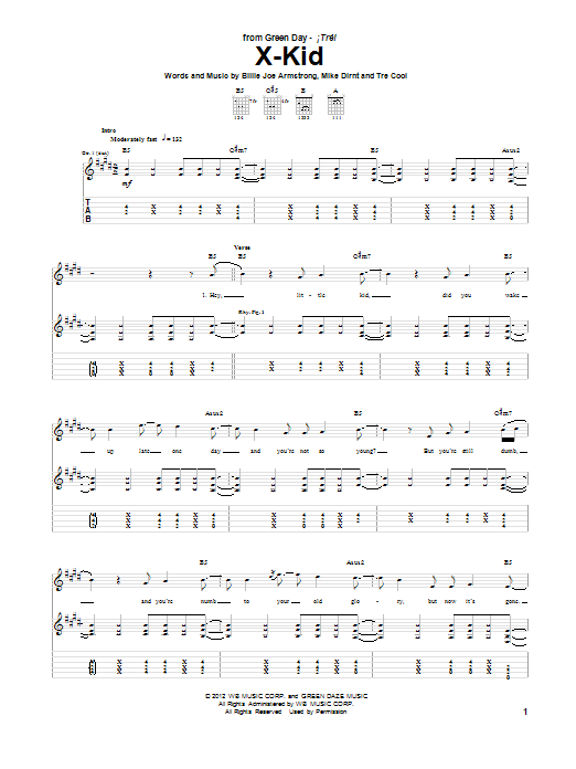 Green Day X-Kid Sheet Music Notes & Chords for Guitar Tab - Download or Print PDF