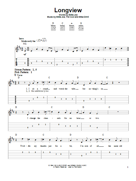 green day guitar sheet music