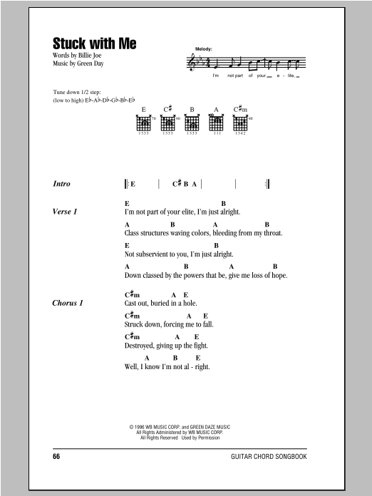 Preview Green Day Stuck With Me Pop sheet music, notes and chords for Lyrics & Chords, SKU: 94109 Stuck With Me sheet music